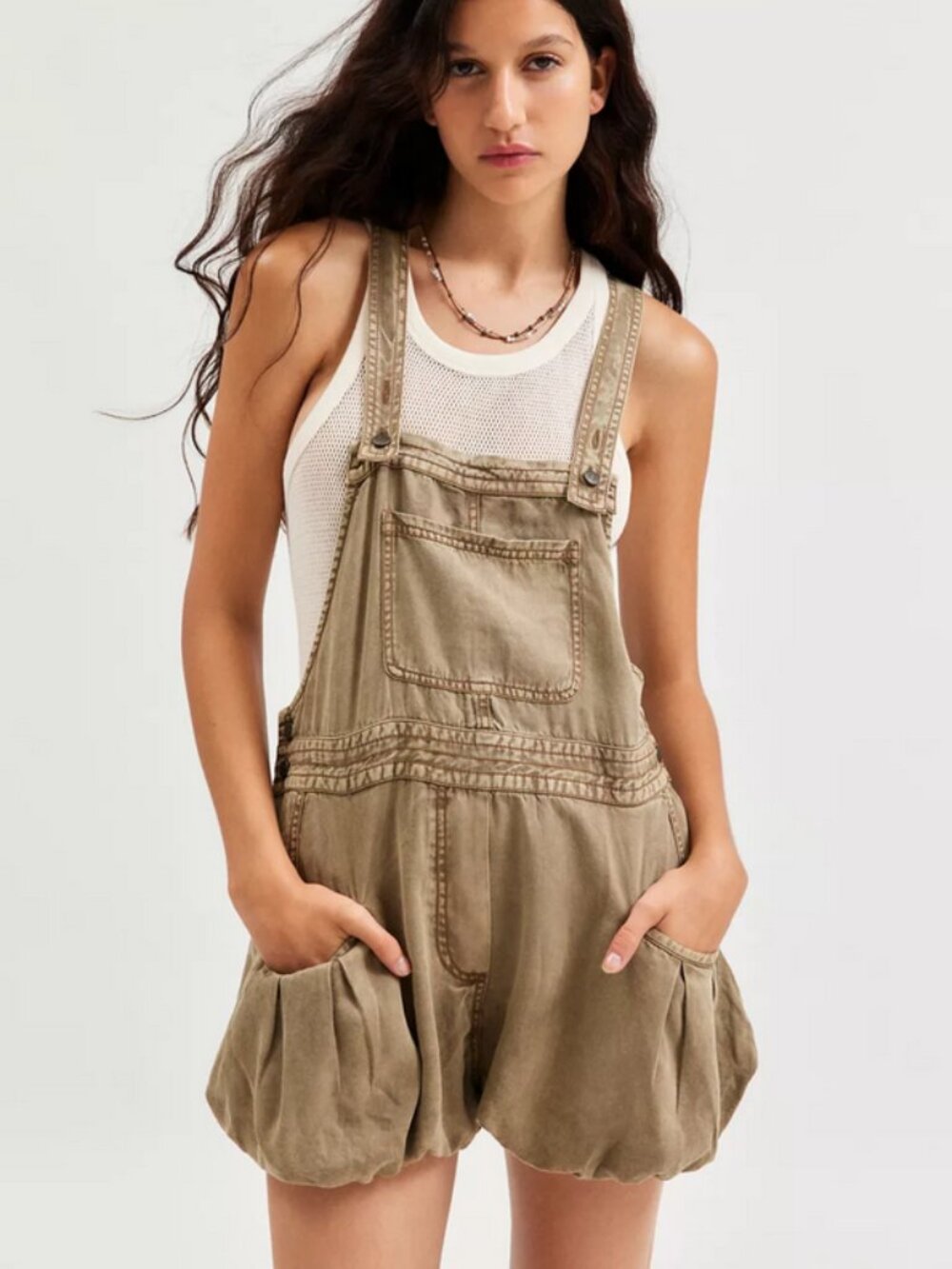 BDG Lou Balloon Romper Shortall Adjustable Buckle Straps M